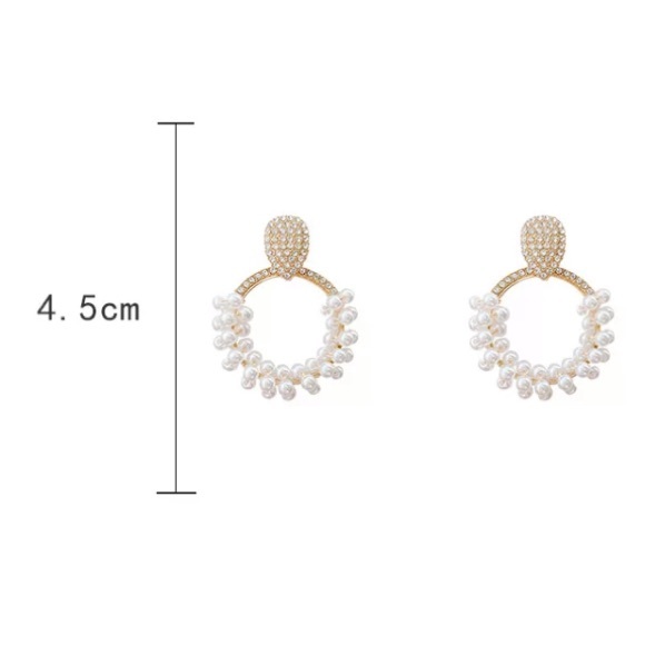 Rhinestone 14K Gold Plated Pearl Earrings - Picture 4 of 5